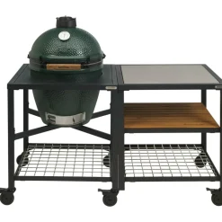 Outlet Big Green Egg  Large houtskoolbarbecue met frame en uitbreidingsframe SS wood grid