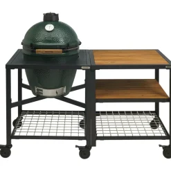 Discount Big Green Egg  Medium houtskoolbarbecue met frame en uitbreidingsframe wood wood grid