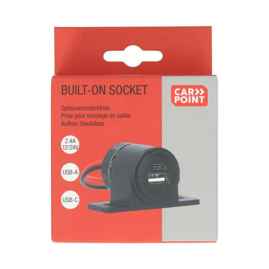 Carpoint Opbouw contactdoos USB-A + USB-C