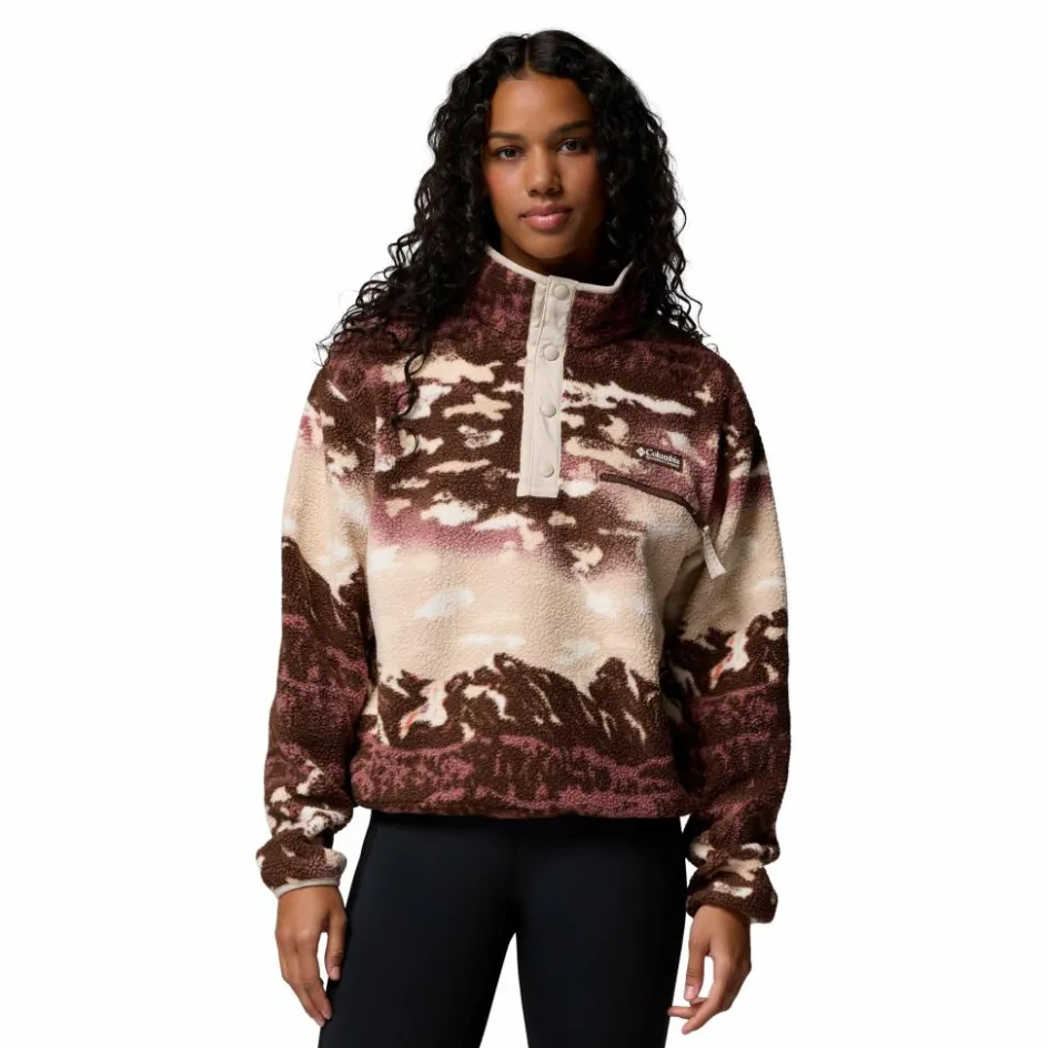 Columbia Helvetia II Printed Cropped Half Snap sweater dames tobacco sisters dark stone