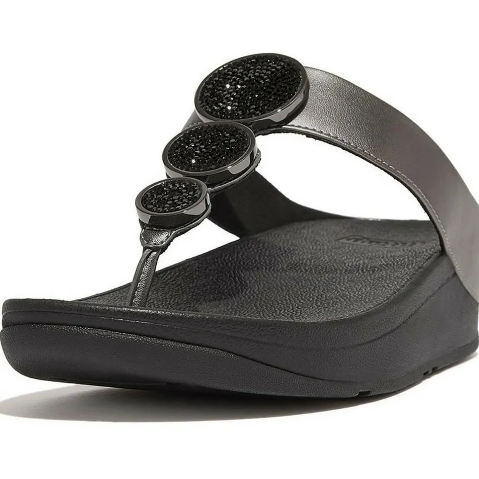Best Fitflop Halo Bead-Circle Metallic Toe-Post slippers dames pewter black