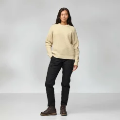 Discount Fjällräven Övik Waffle Knit sweater dames light beige