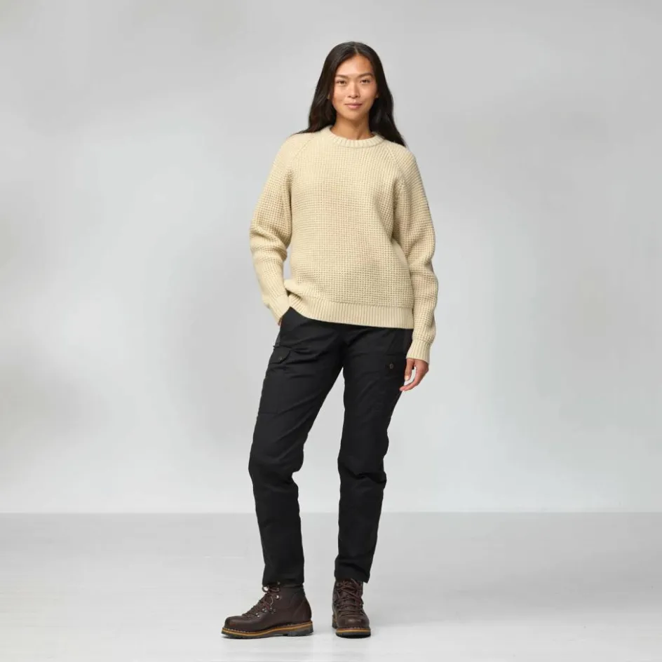 Discount Fjällräven Övik Waffle Knit sweater dames light beige