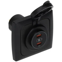 Online Haba C-line Power Line 2x USB-C PD 36W lader  wandcontactdoos met klep black