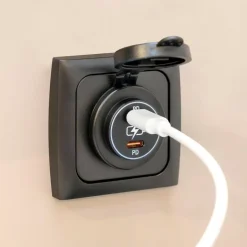 Online Haba C-line Power Line 2x USB-C PD 36W lader  wandcontactdoos met klep black