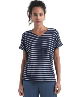 New Icebreaker Drayden Reversible Stripe shirt dames midnight navy snow