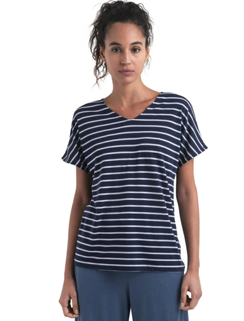 New Icebreaker Drayden Reversible Stripe shirt dames midnight navy snow