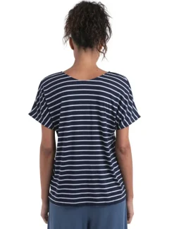 New Icebreaker Drayden Reversible Stripe shirt dames midnight navy snow