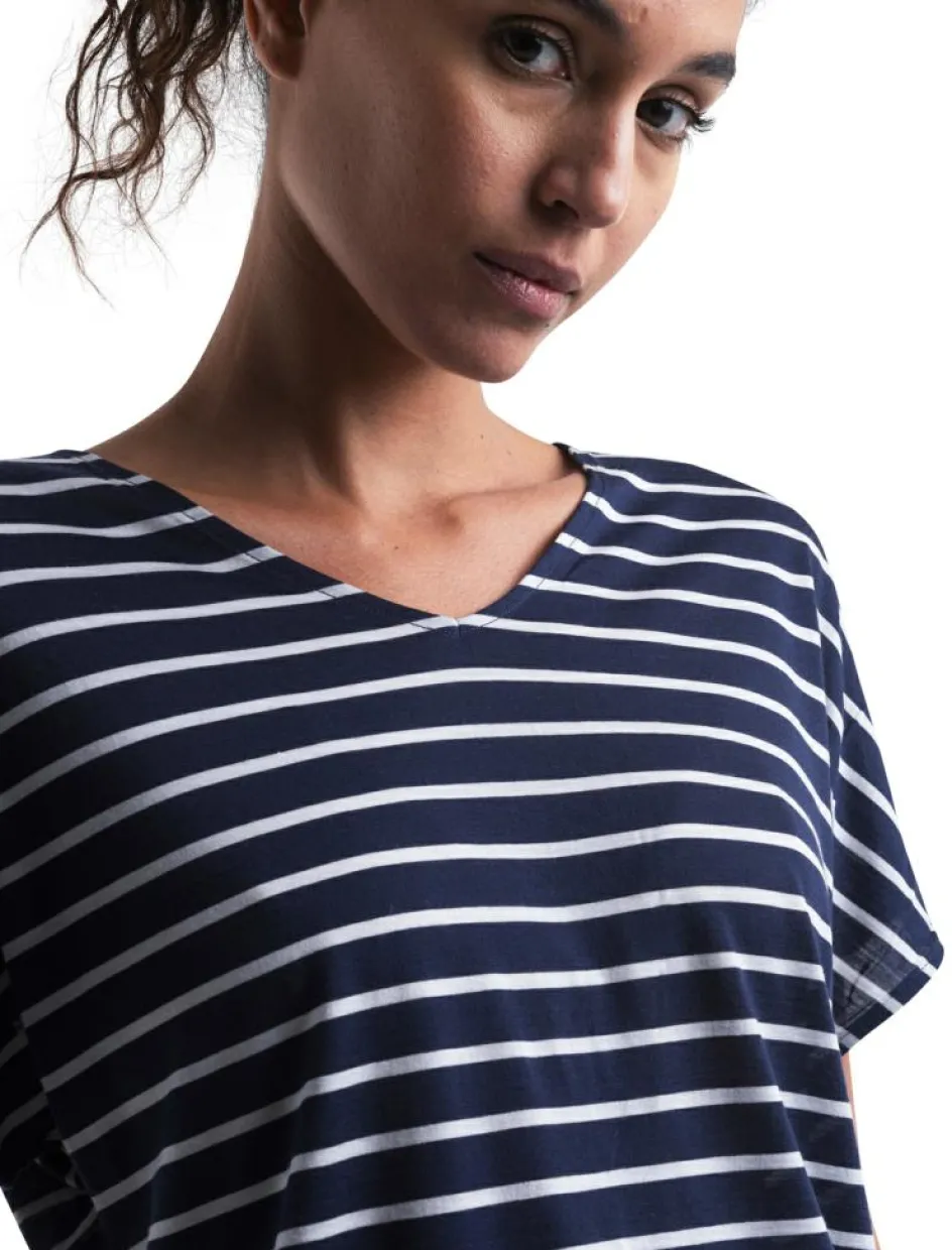 New Icebreaker Drayden Reversible Stripe shirt dames midnight navy snow