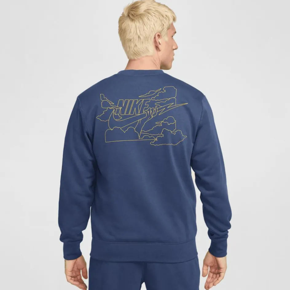 Sale Nike Club FT Crew Bolt sweater heren midnight navy lightening