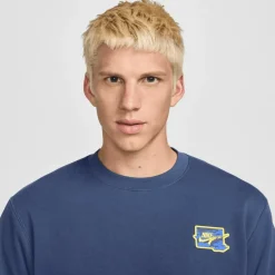 Sale Nike Club FT Crew Bolt sweater heren midnight navy lightening