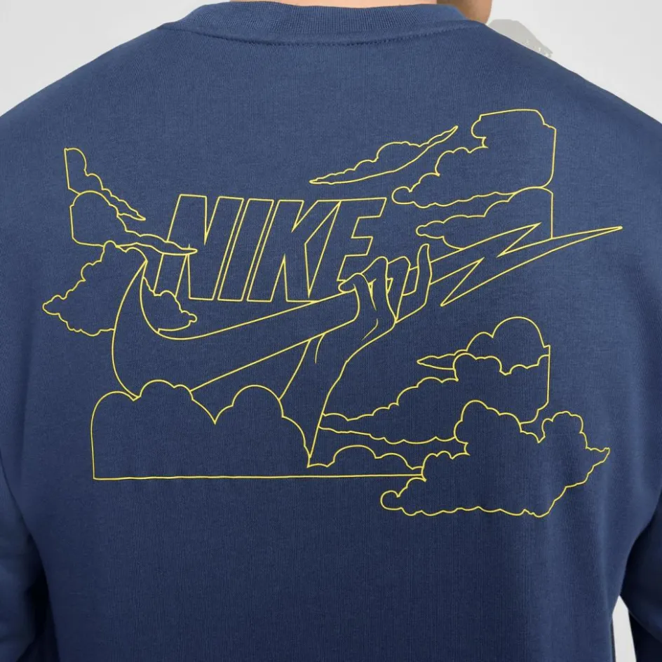 Sale Nike Club FT Crew Bolt sweater heren midnight navy lightening