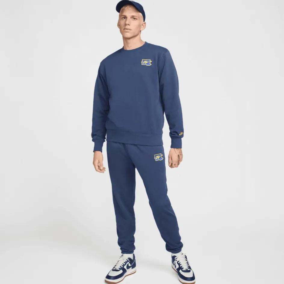 Sale Nike Club FT Crew Bolt sweater heren midnight navy lightening