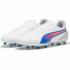 Sale Puma KING MATCH FG AG voetbalschoenen heren white bluemazing flat light grey