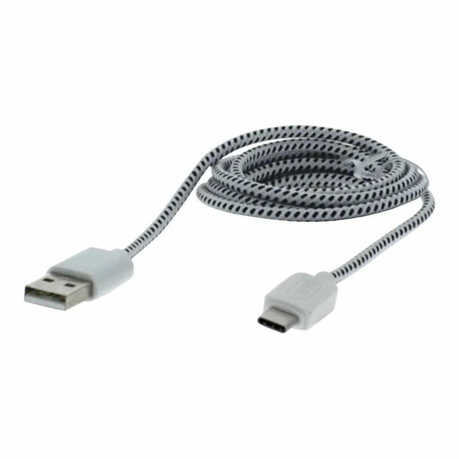 Discount Q-Link USB - USB-C oplaadkabel textiel 1 meter zwart wit