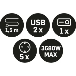 Q-Link 5-voudige stekkerdoos met schakelaar - 2X USB  wit