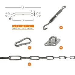 Shadow Comfort  Vierkant schaduwdoek M8 RVS bevestiging set