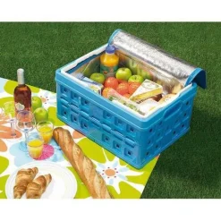 Hot Sunware Square vouwkrat met handgreep en koeltas 32 liter blauw