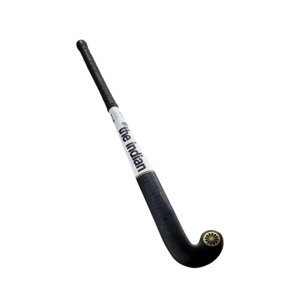 Sale The Indian Maharadja Gold Pro Mid Bow zaalhockeystick junior black white gold foil
